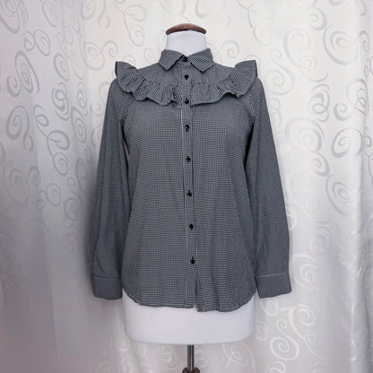 Gothic Victorian/Jirai key style checked ruffle shirt 🦇