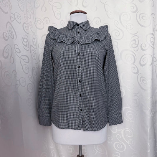 Gothic Victorian/Jirai key style checked ruffle shirt 🦇