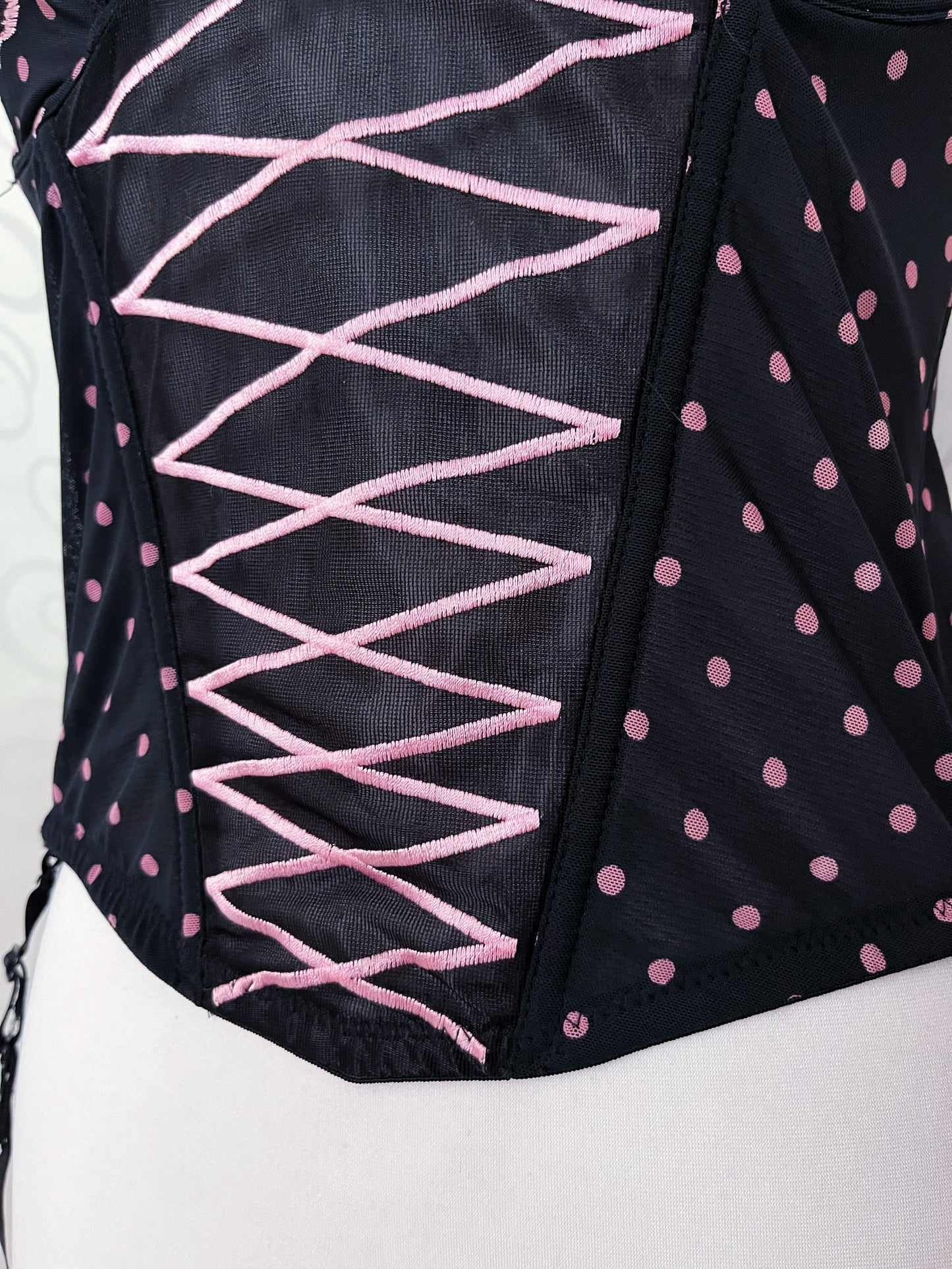 00's dark coquette polka dot lace-up corset 🎀💕