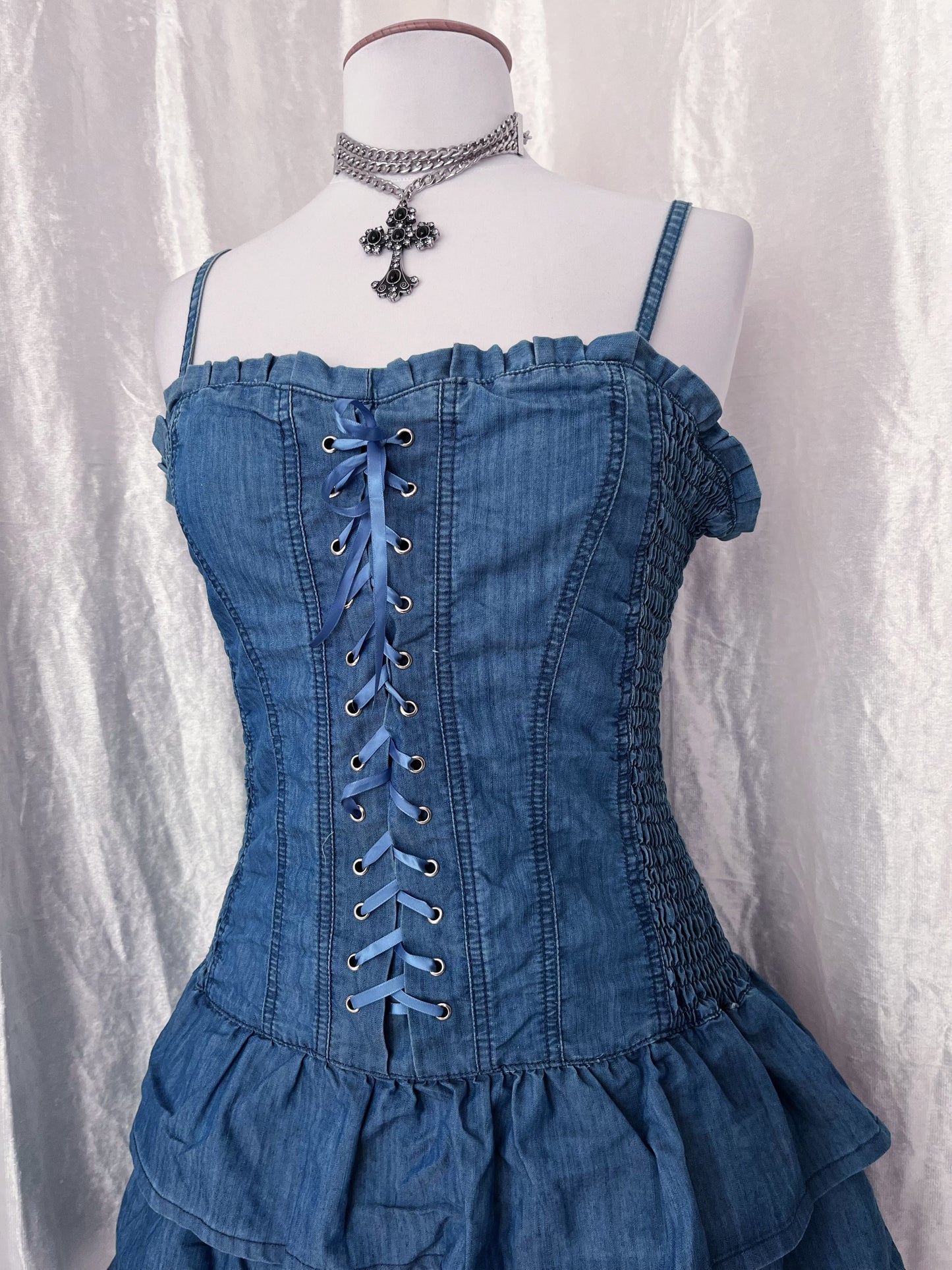 00’s denim lace-up dress 💜✨