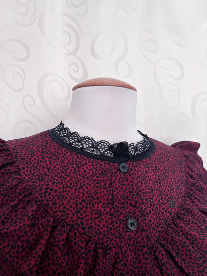 Gothic lolita / Jirai kei burgundy dress with leopard print ✝️