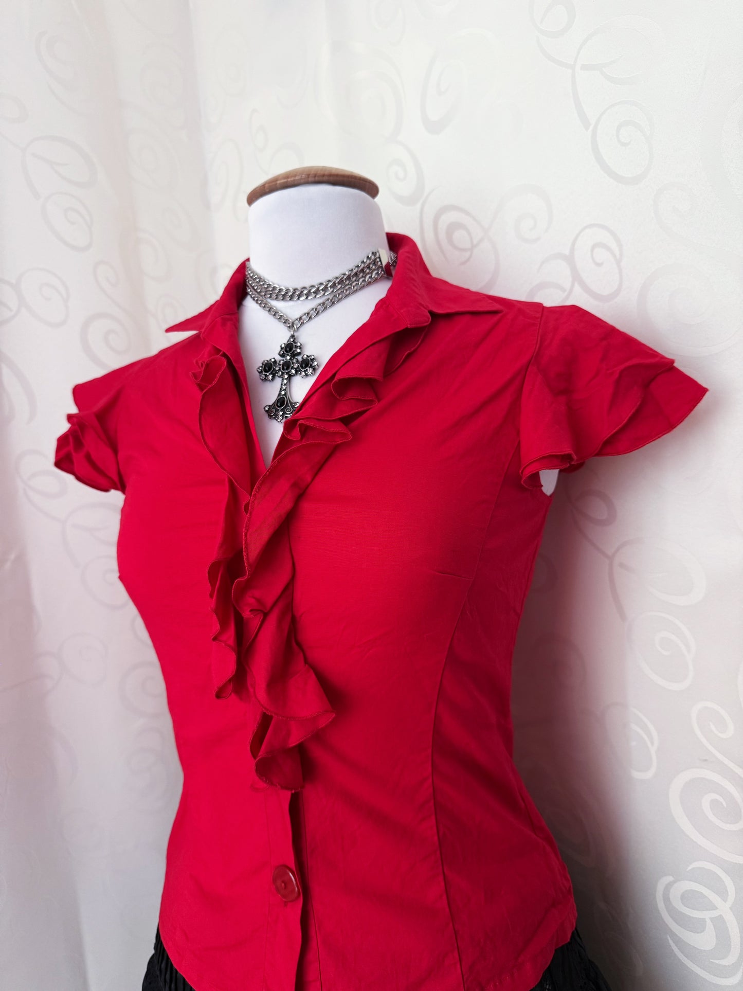 00’s Dark Coquette red cotton shirt 🗝️❣️
