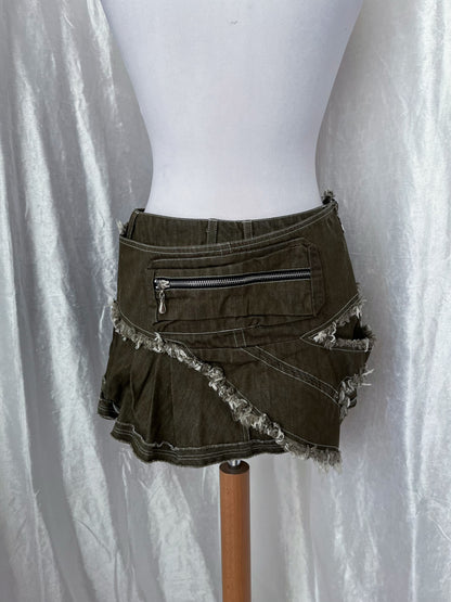 Rare Lalune HADES low-waist extra mini denim skirt with frayed edges bat wings layer 🦇