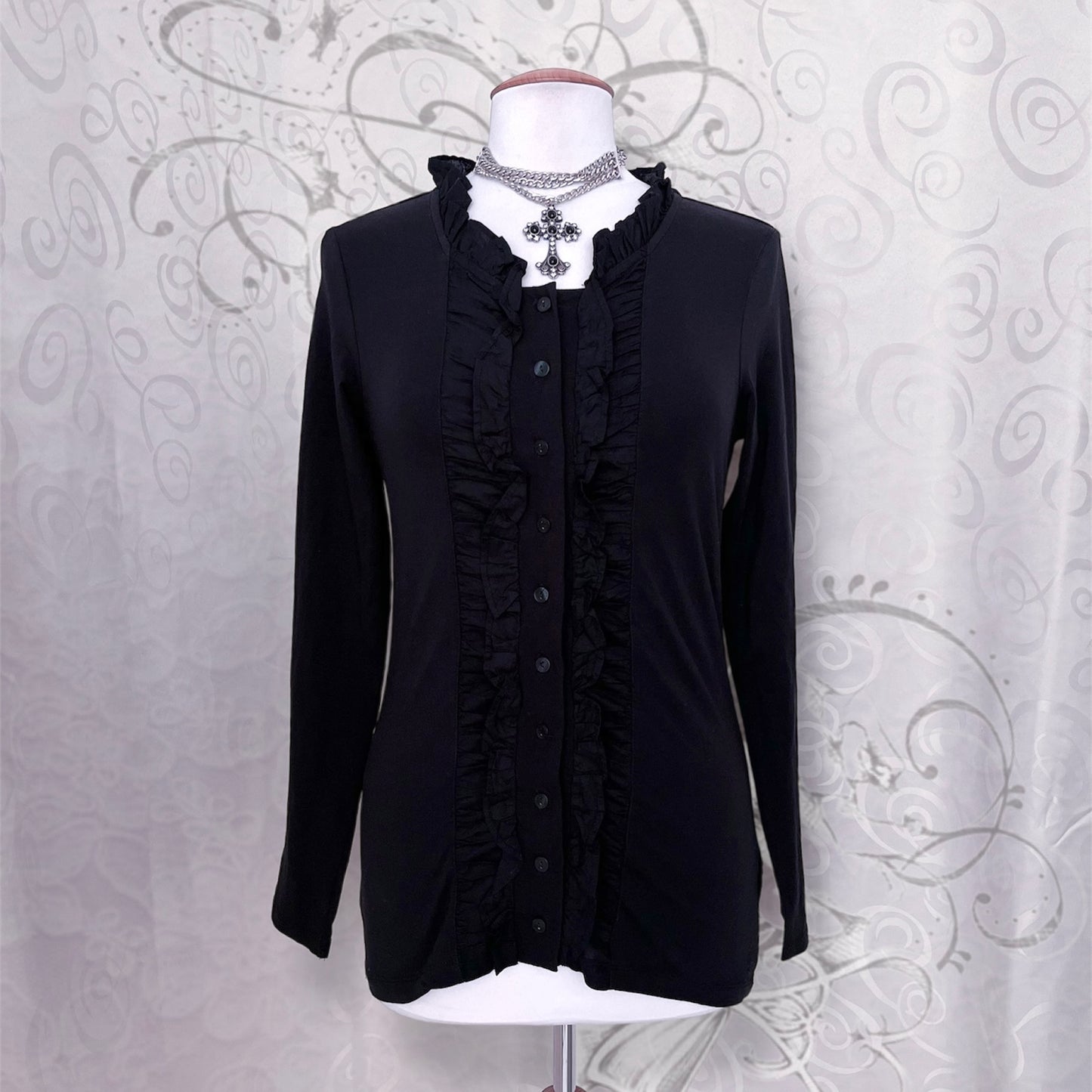 Gothic jirai kei cotton shirt with ruffle detail 🖤