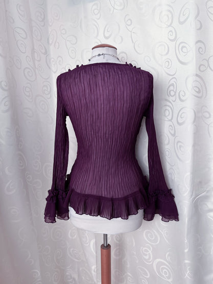 00’s whimsygoth plum ruffle mesh shirt 🔮🦋