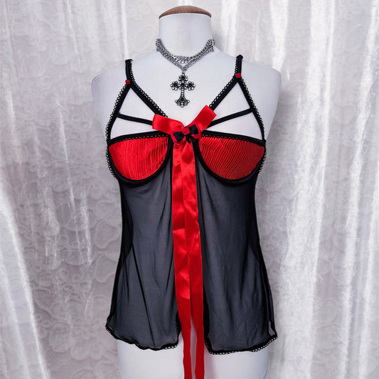 Hot, black & red babydoll top 🌹