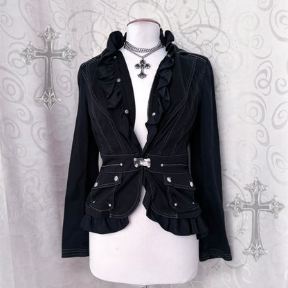 00’s Gothic/Jirai Kei style ruffle cotton jacket 🦇🕷️