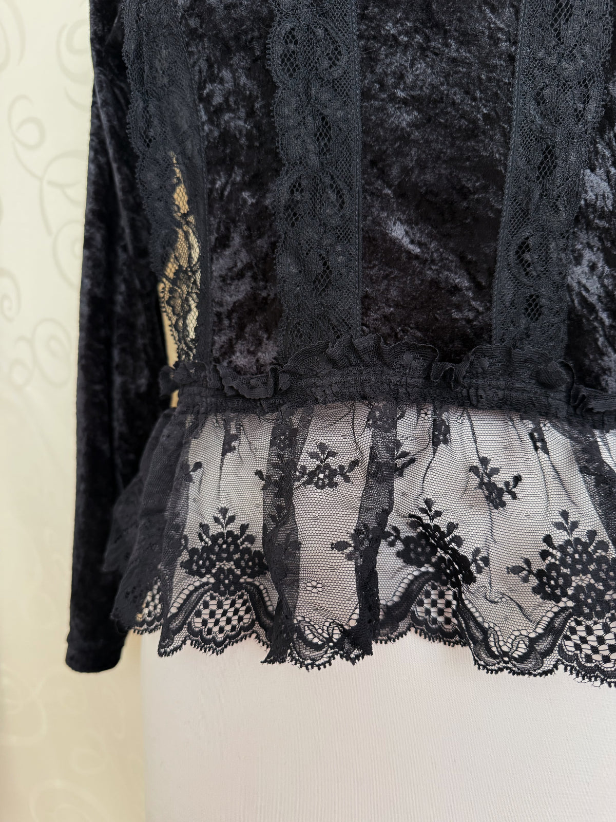 Gothic/Whimsygoth black velvet top with lace details 🦇