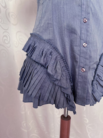 00’s whimsy/jirai kei lilac shirt with pleated details 🪻