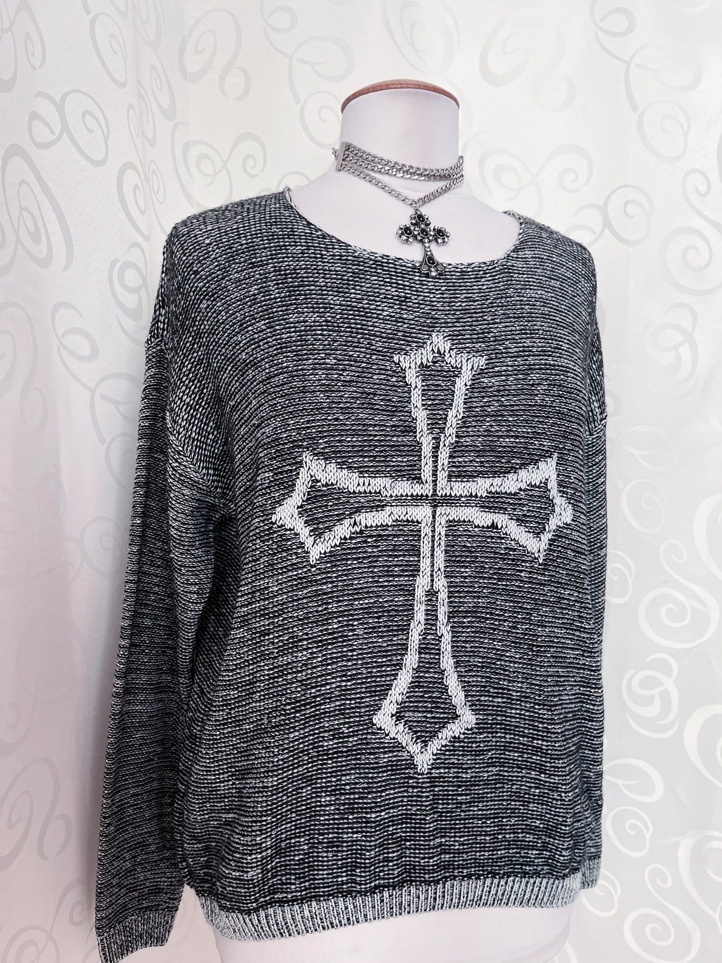 Gothic grey knit sweater with cross detail ✝️🦇