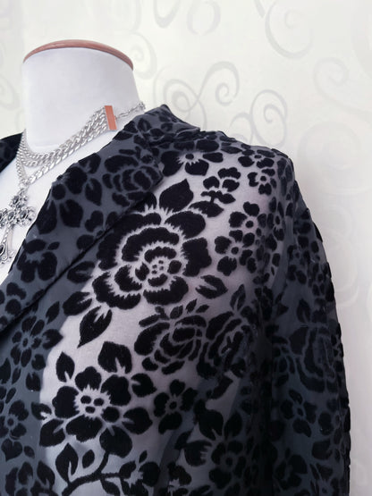 Vintage see-through gothic shirt with velvet embossed roses 🥀 🕸️