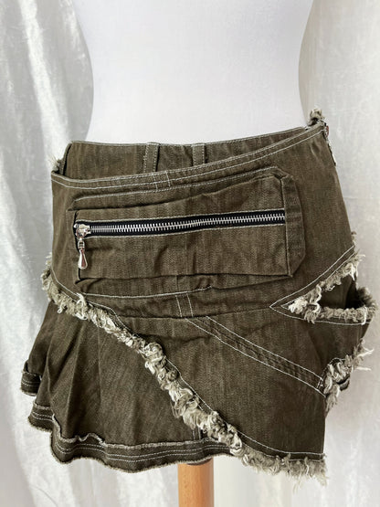 Rare Lalune HADES low-waist extra mini denim skirt with frayed edges bat wings layer 🦇