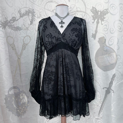 00’s whimsygoth tunic/dress with lacey & velvet embossed details 🦇🔮