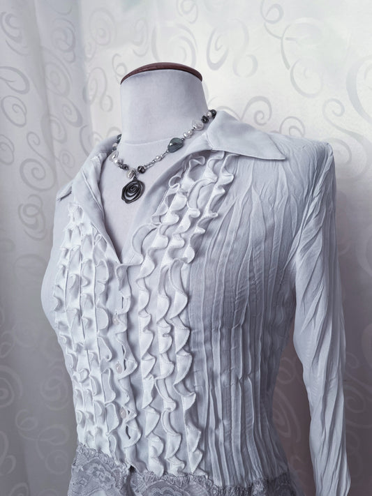 Angelic coquette ruffle mesh shirt with lace details 🪽