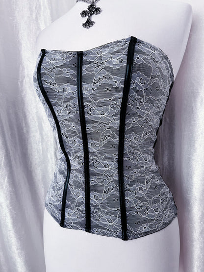 Gothic maid lace & faux leather corset 🕷️🕸️