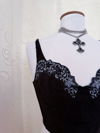 Whimsygoth velvet crop corset top with embroidered detail 💙🌀