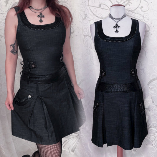 00’s iconic twee x office siren dress with faux leather & button details 🧜🏻🌀