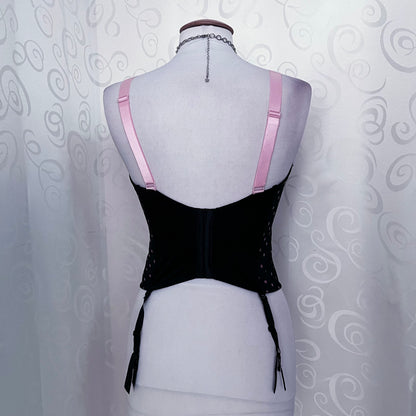 00's dark coquette polka dot lace-up corset 🎀💕