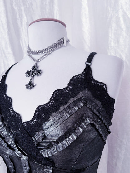 Dark coquette / Gothic silver top 🕸️🩶