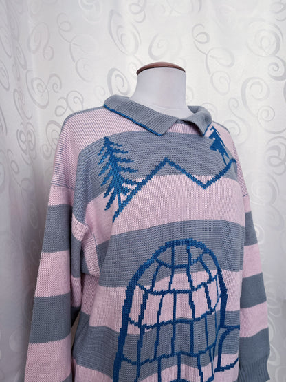 00’s cutecore striped wool sweater with embroidered Igloo detail 🐧❄️