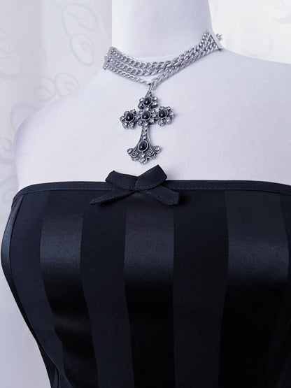 00’s dark coquette black corset top with boning 🦇🎀