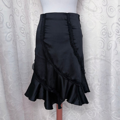 00’s whimsy asymmetrical black satin skirt 🦇🧚🏾