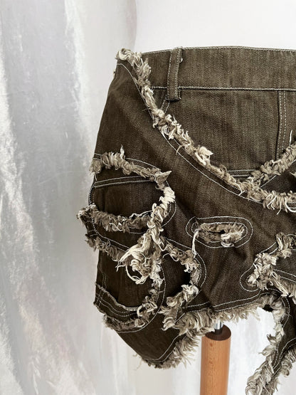 Rare Lalune HADES low-waist extra mini denim skirt with frayed edges bat wings layer 🦇