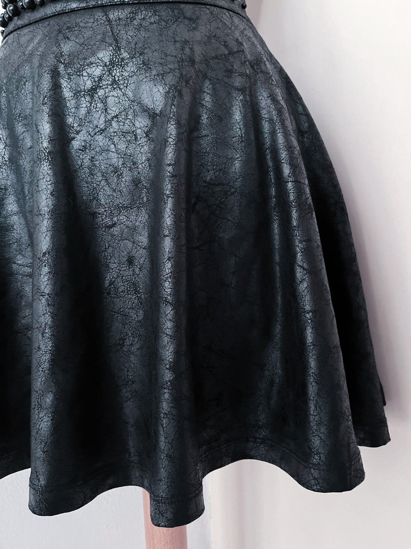 Gothic black faux leather beaded skirt 🦇