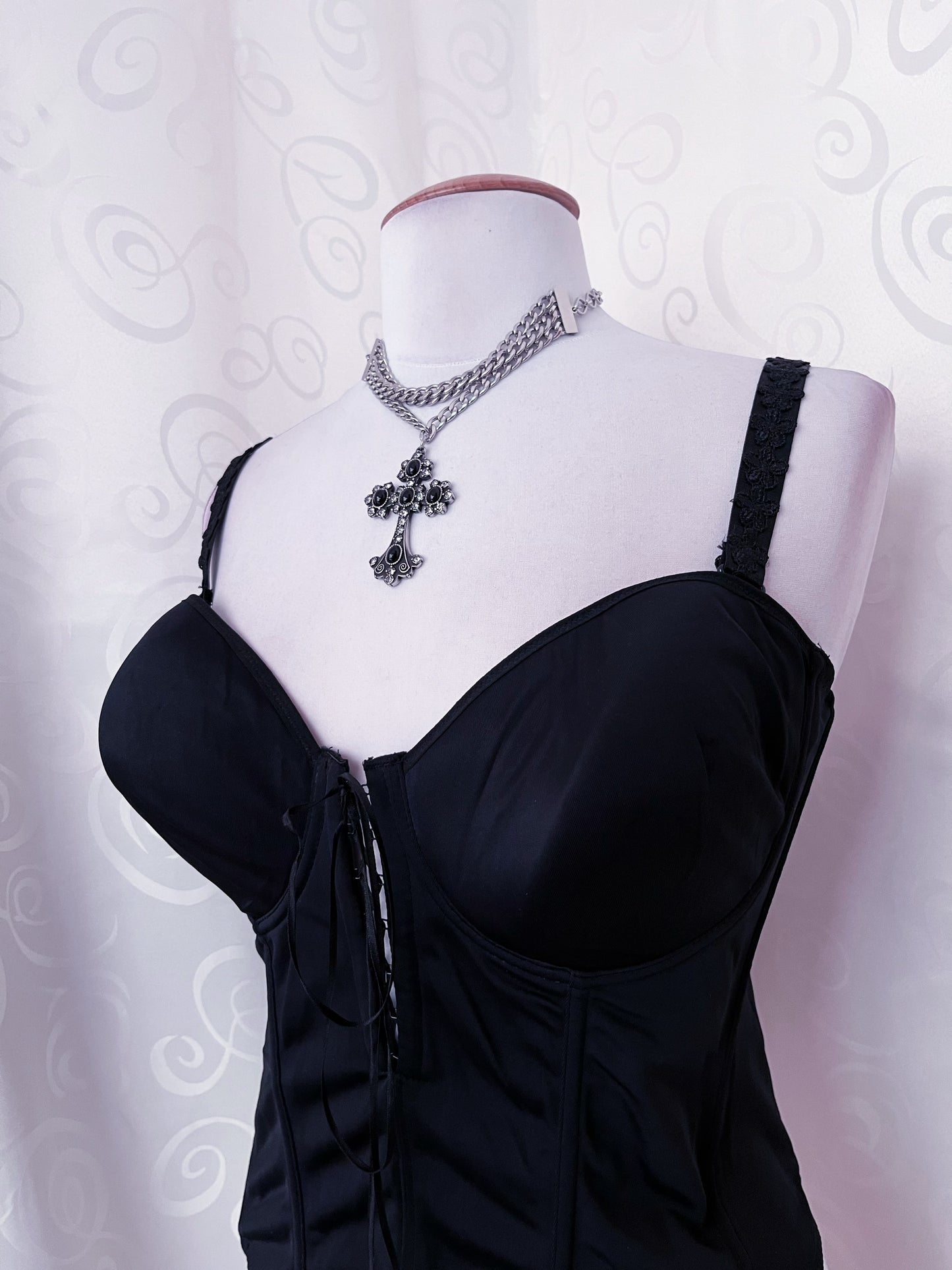 Gothic lace-up black corset 🦇