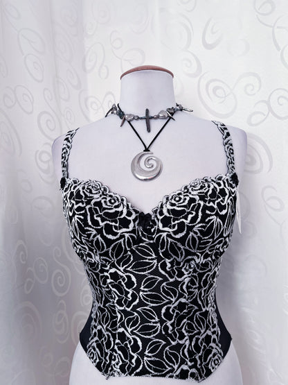 00’s whimsygoth embroidered corset 🪽🌀