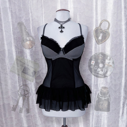 Horror protagonist / dark coquette corset mesh top 🕸️📽️
