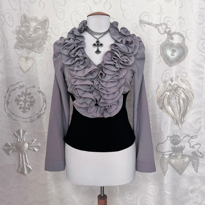 Gothic Jirai Kei style boned ruffle shirt 🦇🌀