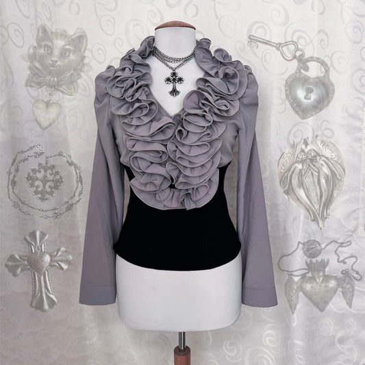 Gothic Jirai Kei style boned ruffle shirt 🦇🌀