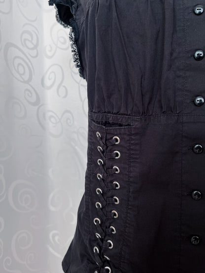 00’s gothic black cotton shirt with lace-up details 🦇🕷️