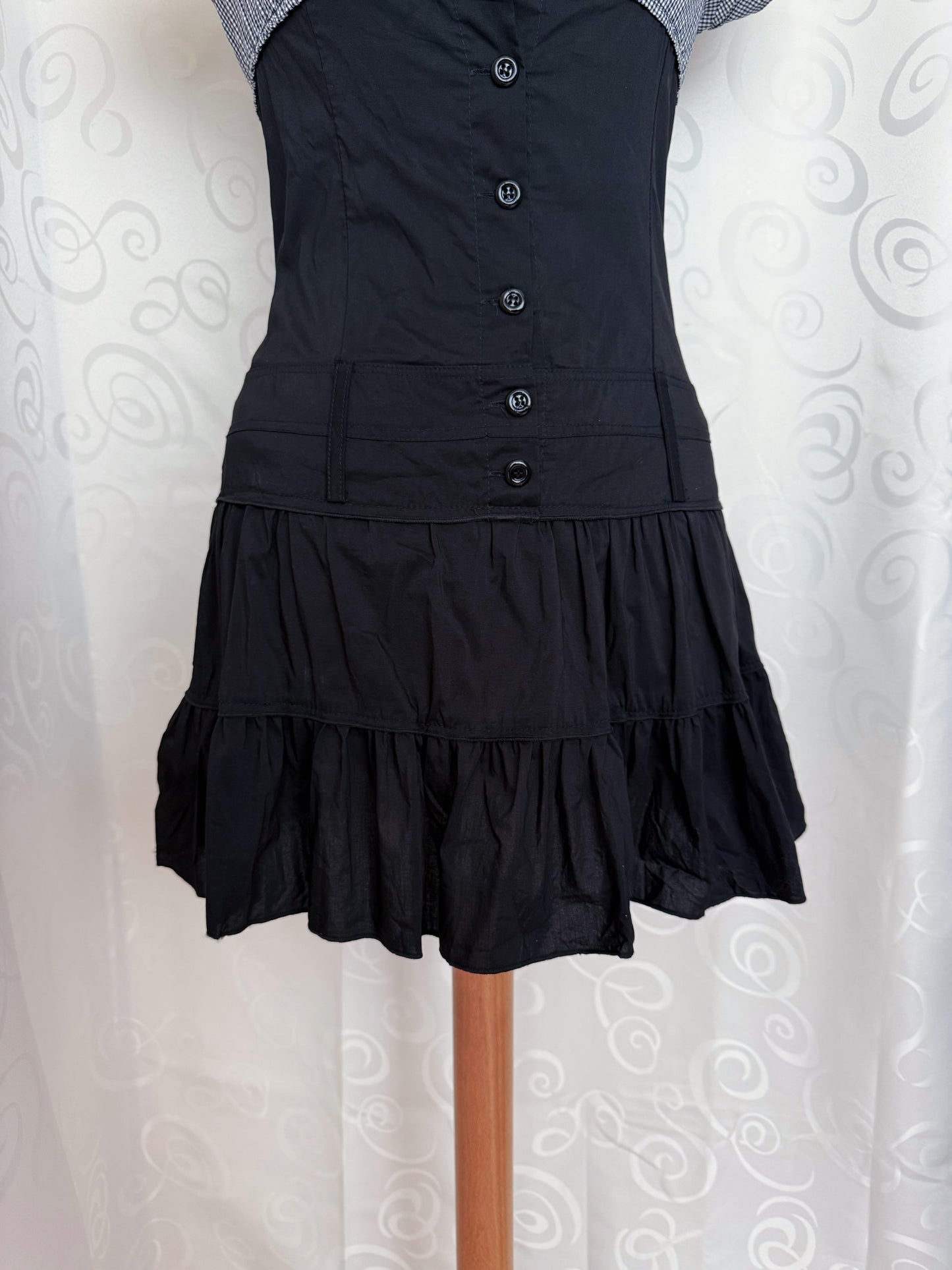 00’s Horror Protagonist/Dark Coquette cotton black & plaid dress 📷🎞️