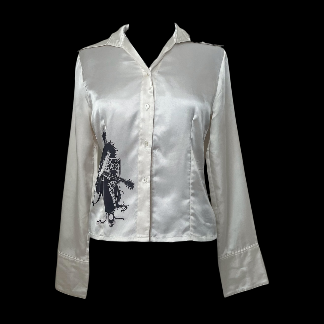 Rockstar Girlfriend REWORKED beige satin shirt 🎸🪷🍓