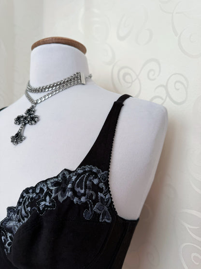 Whimsygoth velvet crop corset top with embroidered detail 💙🌀