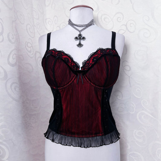 Vampire gothic red mesh corset top with velvet details 🦇🩸
