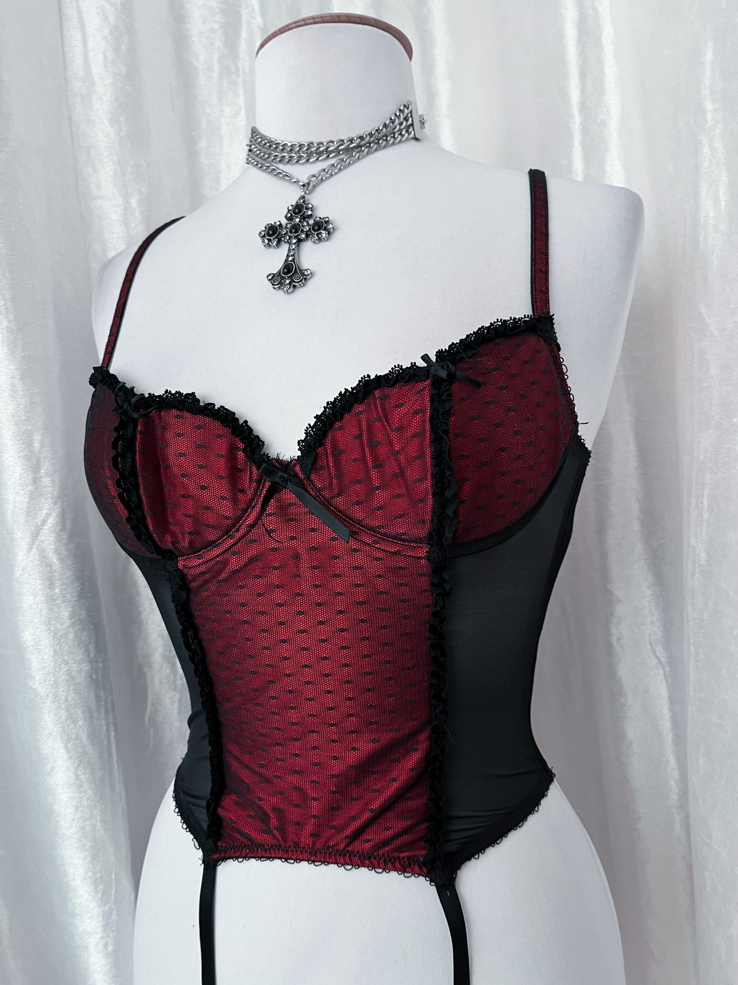 00’s vampire mesh corset top with garters 🩸
