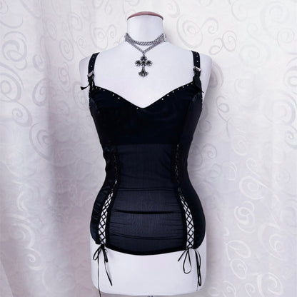 Gothic black lace-up corset top 🦇