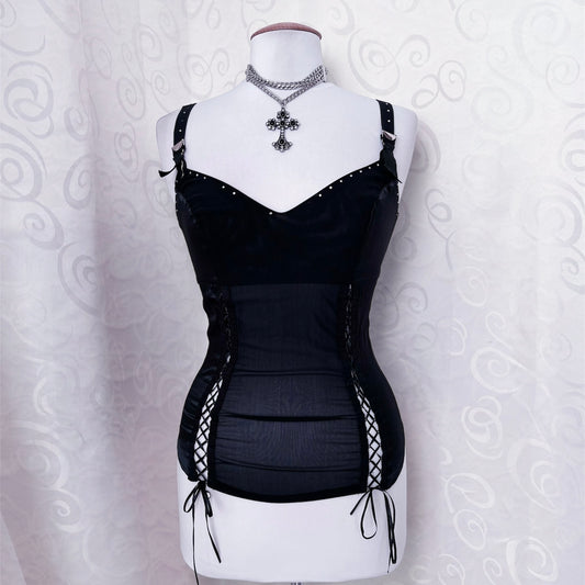 Gothic black lace-up corset top 🦇