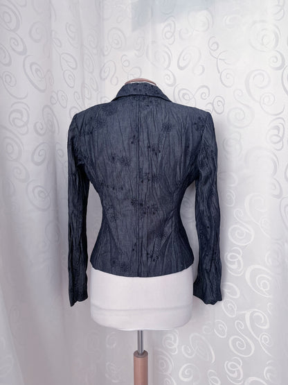 00’s whimsygoth striped & embroidered grey blazer 🌀🥀