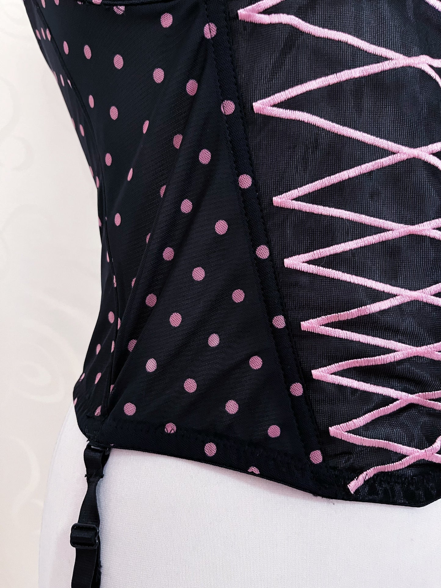 00's dark coquette polka dot lace-up corset 🎀💕