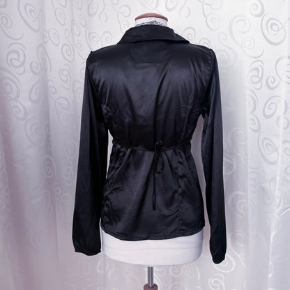 00’s deadstock Gothic/Jirai Kei black satin ruffle shirt 🕷️