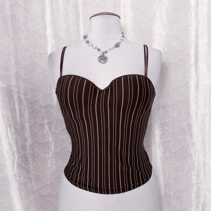 Cottage / coquette striped bustier top with lace up detail on the back 🎀