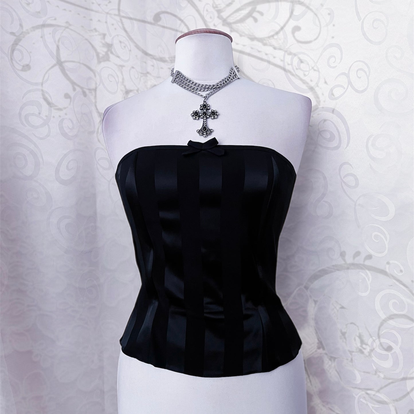 00’s dark coquette black corset top with boning 🦇🎀