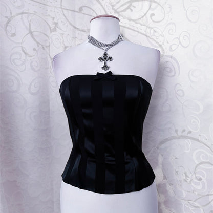 00’s dark coquette black corset top with boning 🦇🎀