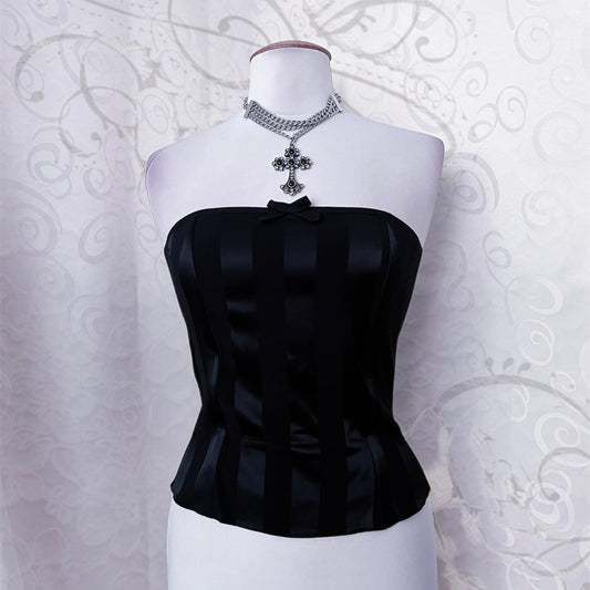00’s dark coquette black corset top with boning 🦇🎀