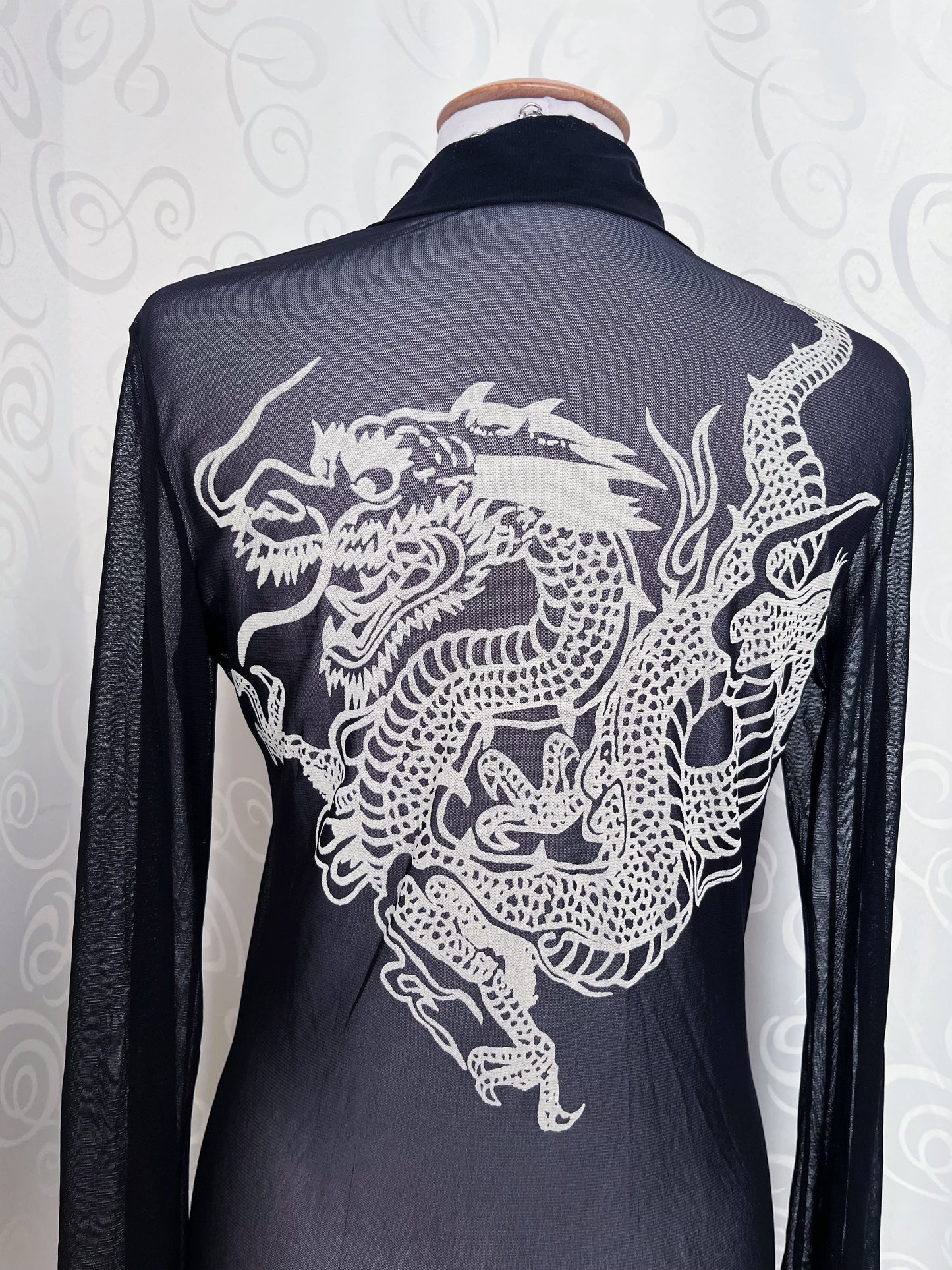 Gothic long mesh shirt/dress with dragon print on the back 🐉