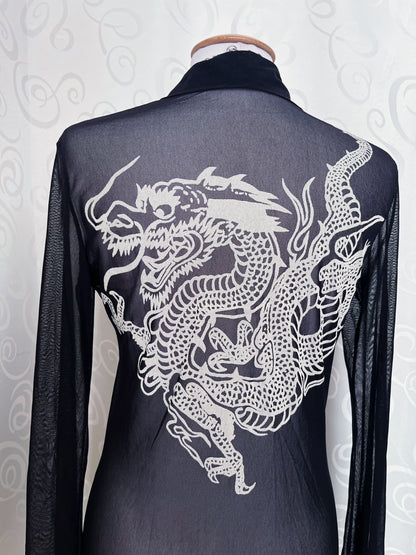 Gothic long mesh shirt/dress with dragon print on the back 🐉